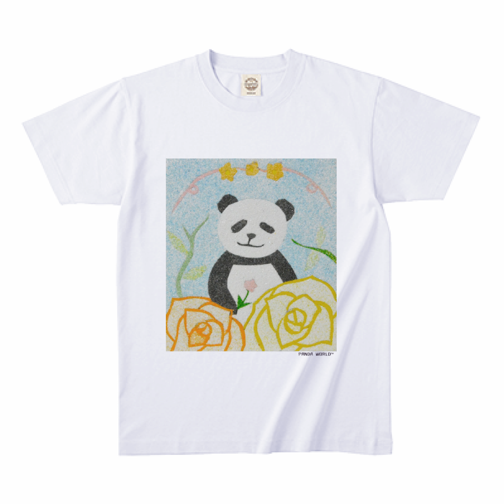 アーティストCHIKAKO作 パンダフラワー オーガニックコットン5.3OZ TシャツWhite